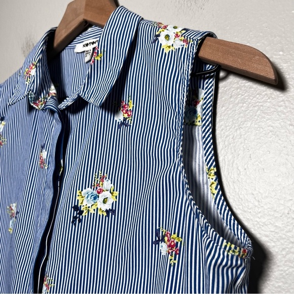 Koton Women Dress Small Blue Floral Stripe Poplin Preppy Sleeveless Cotton - Picture 3 of 9